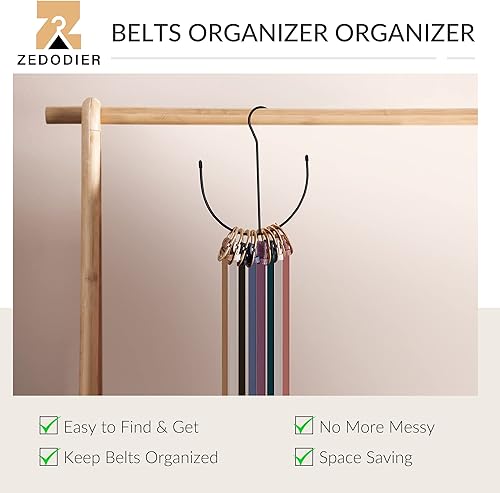 Miniatura 2 de ZEDODIER Colgadores para Cinturones, Estante para Cinturones Negro Organizadores de Accesorios de Armario, Gancho Organizador de Armario