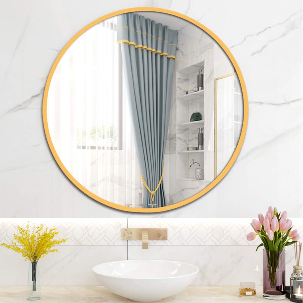 Specchio Rotondo Dorato 76 Cm Per Bagno E Ingresso - Cornice In Metallo, Vetro 5 Mm, Elegante E Grande