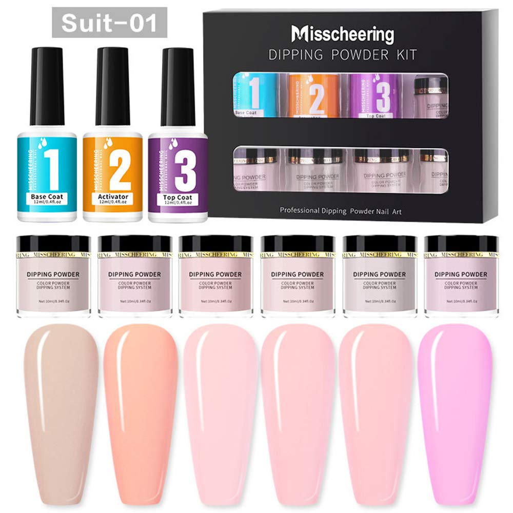 Kit di polvere per unghie dipping Set glitter nail art con base top coat attivatore estensione francesi facili da usare Fai te a casa No Lampada LED necessaria