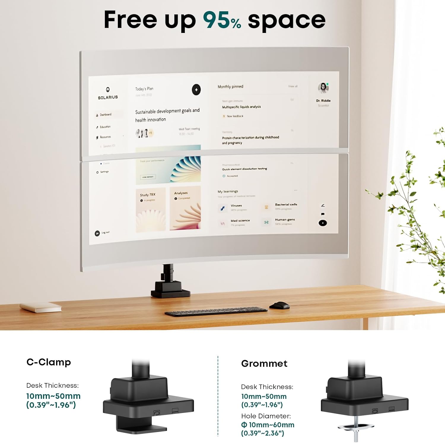 Monitor tartó részletes nézet és kábel-menedzsment