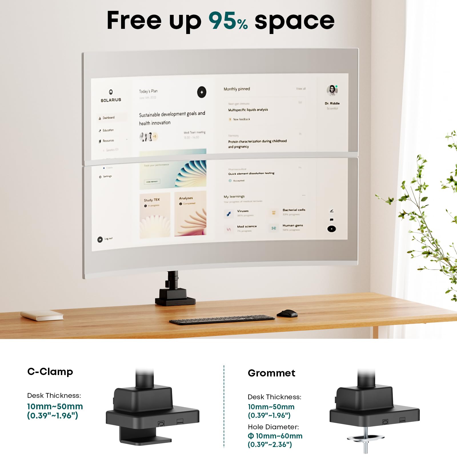 Soporte Monitor Doble Vertical para 24-57-Pulgadas - Brazo monitor doble de alta resistencia compatible con la Mayoría de Monitores Ultrawide, Ajustable Inclinar Girar, Peso 2-27kg, VESA 75/100/200 mm