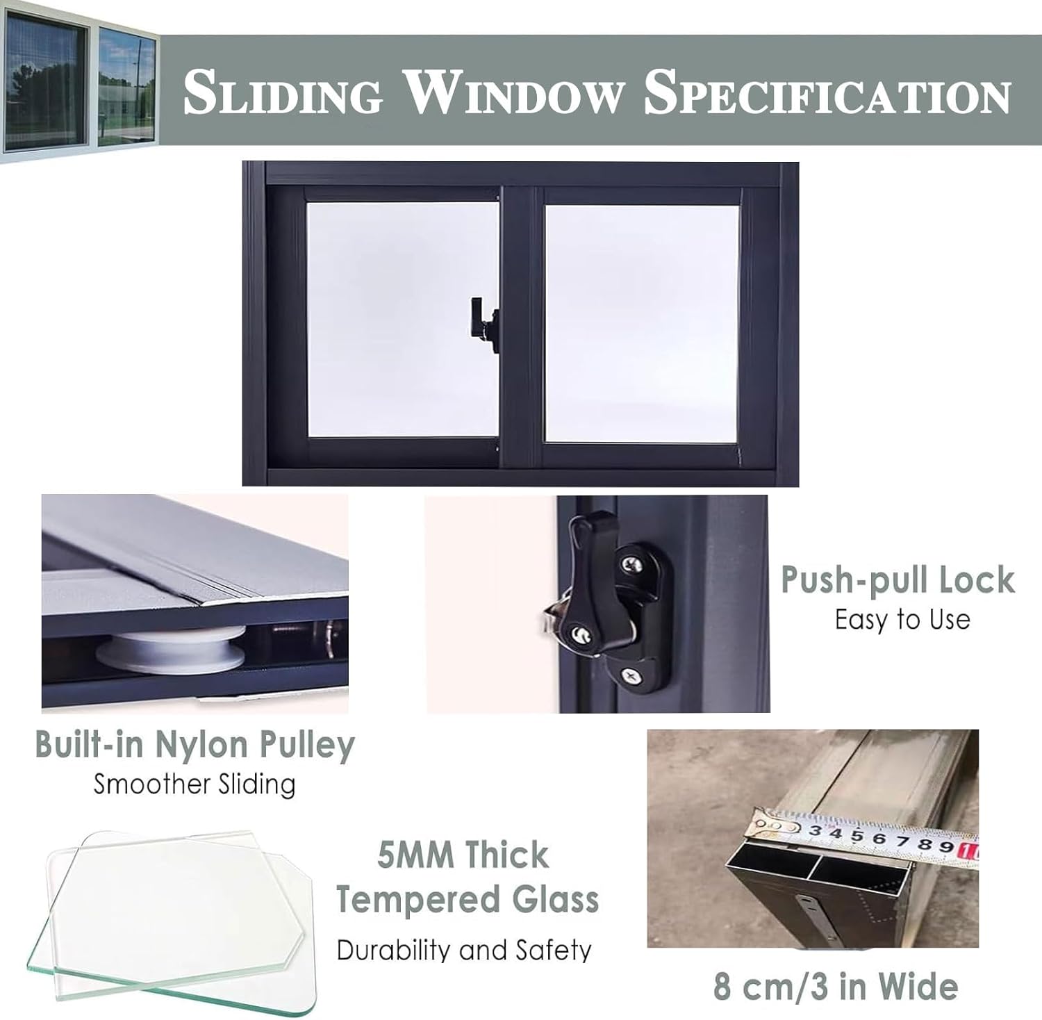 White 40x27in Vinyl Home Window Replacment, 102x69cm Aluminum Frame Basement Household Shed Window, Featuring Double-Pane Insulated with Thermal Insulation Soundproof Glass, Slider Storm Window
