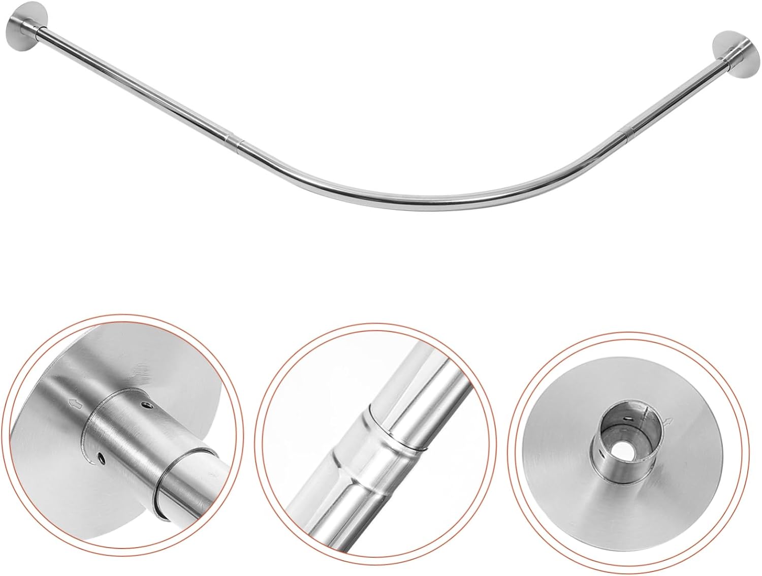 Curved Tension Shower Curtain Rod Adjustable Telescoping Metal Rod for Bathroom No Drilling Heavy Duty Design 28-48 Inches