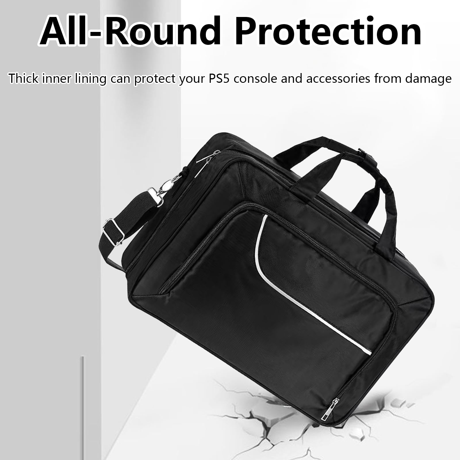 Borsa Per PS5, Custodia Nera Compatibile con Console Playstation 5 Dischi di Gioco Cavi Caricabatterie Borsa Per Console con Scomparti Divisibili Per Controller PS5 Cuffie Da Gioco e Accessori