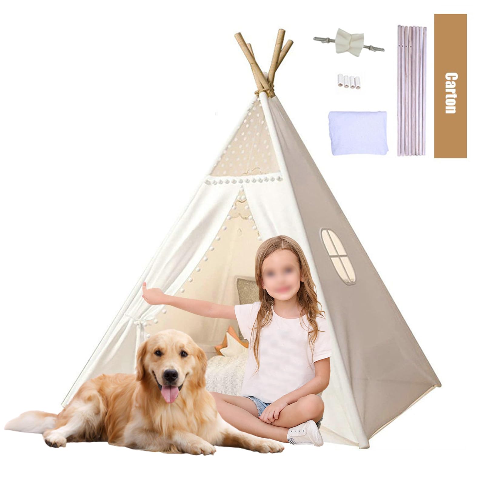 Takezuaa Kids Play Tent Teepee Tent for Kids Indoor and Outdoor Foldable Children Teepee Tents with Windows Multifunction Large Playhouse for Boys & Girls Baby