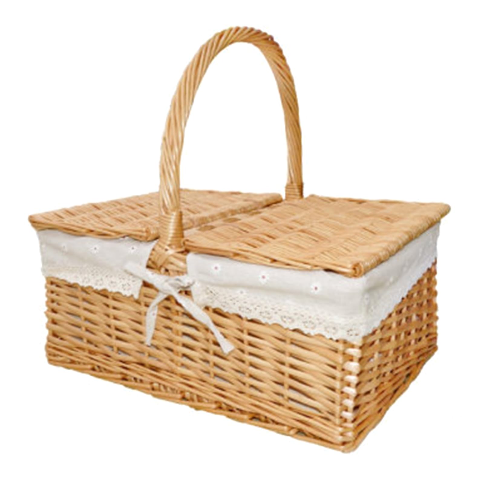 Handwoven Picnics Hamper with Lid and Liner Storage Basket for Vegetables and Fruit Home Decoration Tool Wicker Picnics Basket