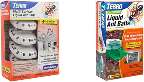 TERRO T334B - Cebo líquido de hormigas multisuperficie para interiores y mata hormigas - 4 estaciones discretas de cebo de hormigas - Mata hormigas