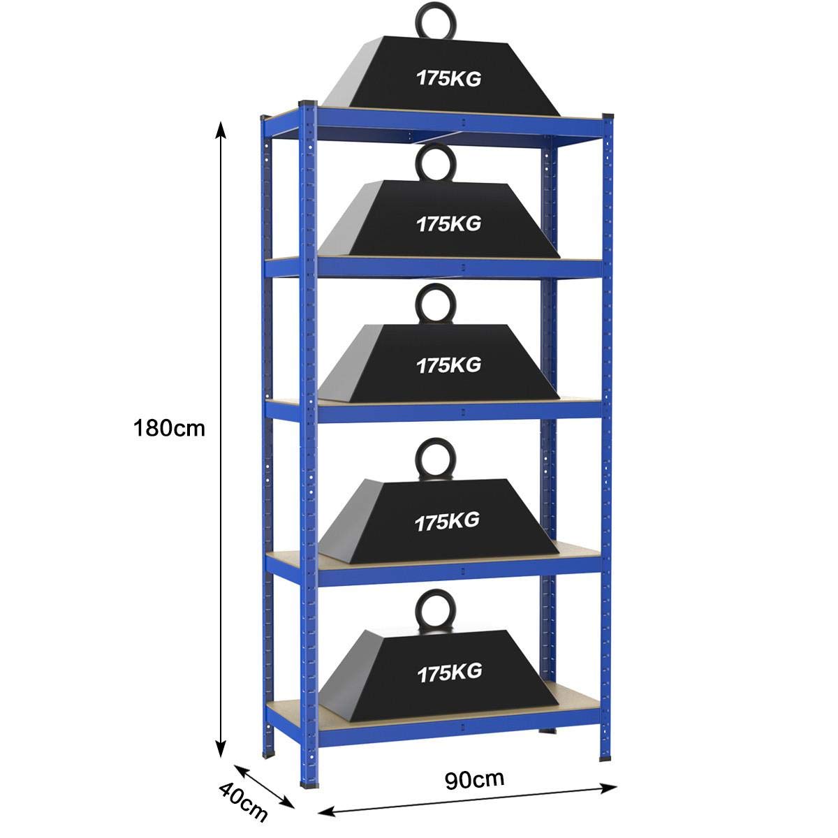 Yaheetech Scaffale/Scaffalattura in Metallo Acciaio a 5 Ripiani 180 x 90 x 40 cm Portata 875 kg da Garage Magazzino Mensola Angolare da Cucina Salvaspazio