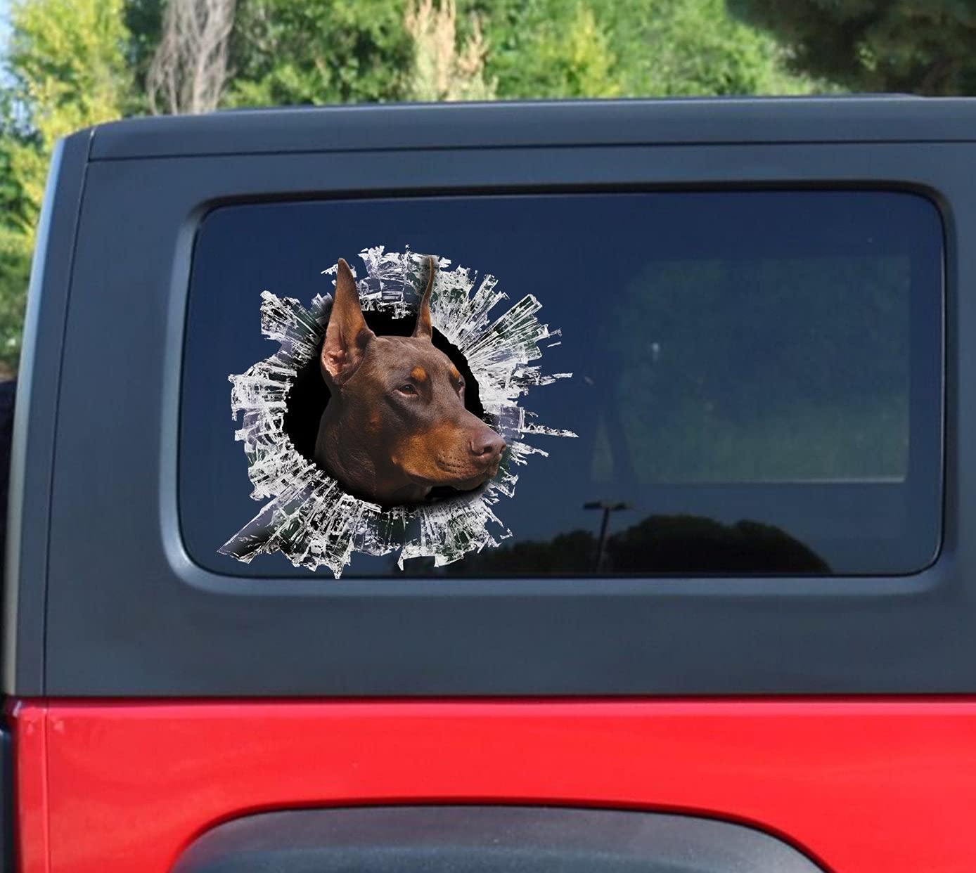 Red Doberman Window Decal, car Sticker, red Dobbie car Decal, Cute Pet Car Gift, Dog Decal, Cute Decal, Animal Decal, Pet Car Decal, Pet Vinyl Sticker Decal.