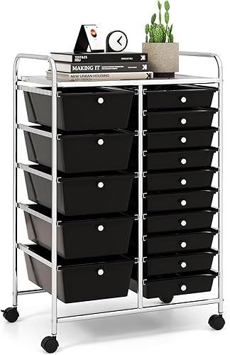 LDAILY Carrito de almacenamiento con ruedas de 15 cajones, carrito de almacenamiento multiusos, organizador de almacenamiento sobre ruedas, marco de