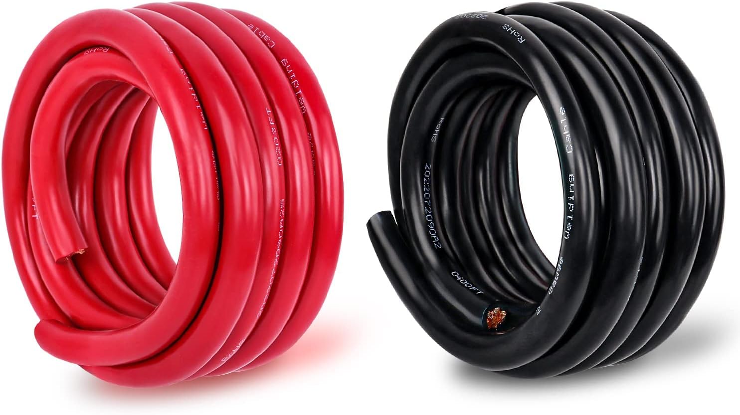 Kimbluth 2 Gauge Battery Cable Copper Wire, 20FT Red+20FT Black 2 AWG