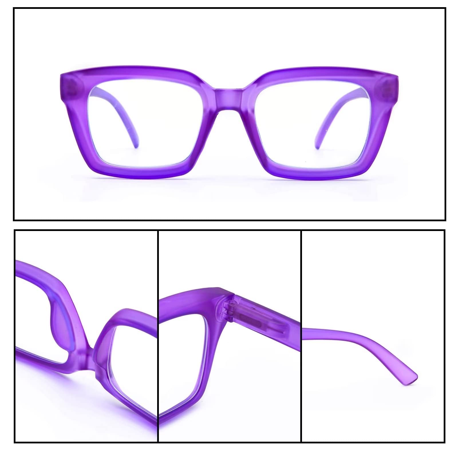 Amorays Occhiali da Lettura Oversize Square Frame Vintage con Anti Luce Blu Lenti Cerniera a Molla Occhiali Presbiopia Lettori per Donna Uomo 6561NEW(Viola,+1.0)