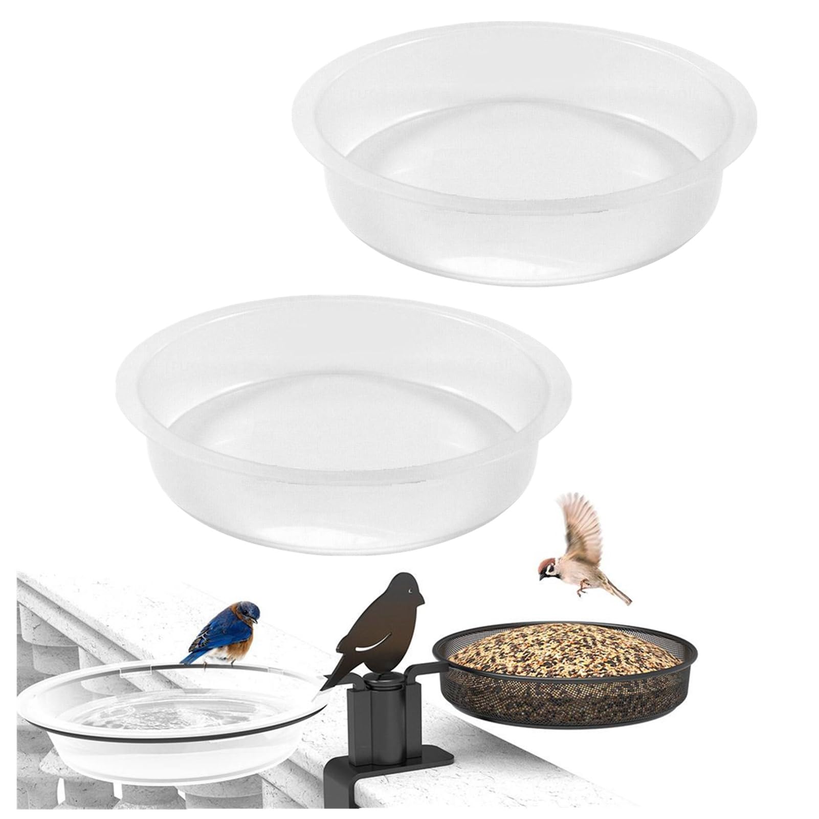 PCS Plastic Round Bird Feeder Water Bowl, Wild Birds Seed Feeding Station  Tray Bird Bath Bowl, Garden Bird Water Dish Round Birdbath for for Birds