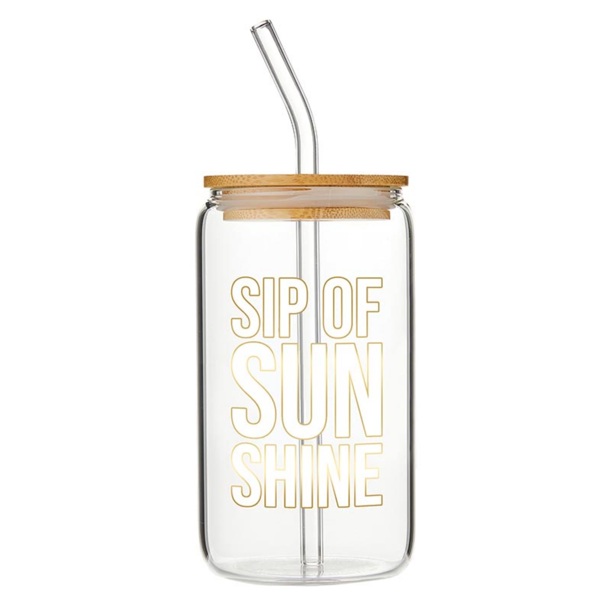 slant collectionsGlass Tumbler with Lid and Straw Glass Cup with Bamboo Lid, 16-Ounce, Sip of Sunshine