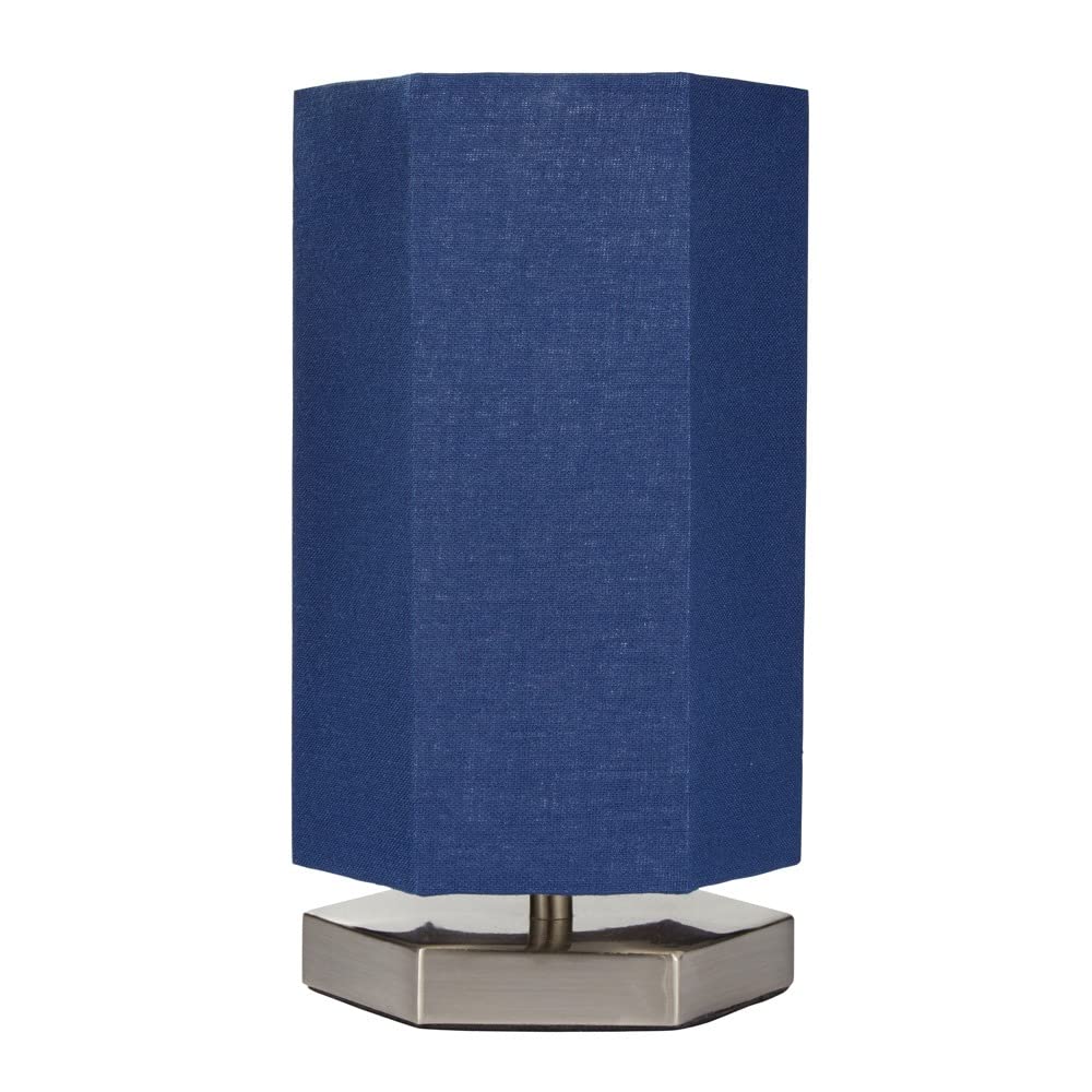 LITECRAFT Glow Hexagon Table Lamp Bedside LED With Blue Shade - Satin Chrome