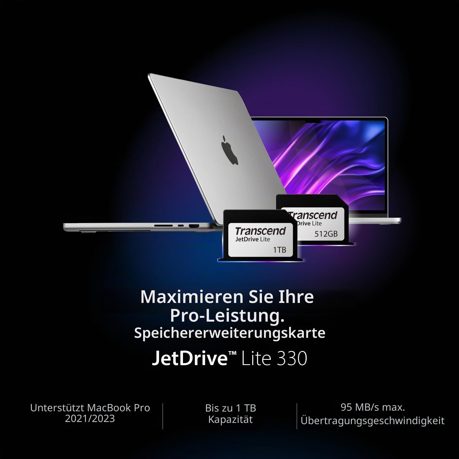 Transcend JetDrive Lite 330 1TB - Speichererweiterung für MacBook Pro 14" & 16" (2021-2024, M4/M3/M2/M1 Pro/Max), Bündiges Design, Bis zu 95 MB/s - TS1TJDL330