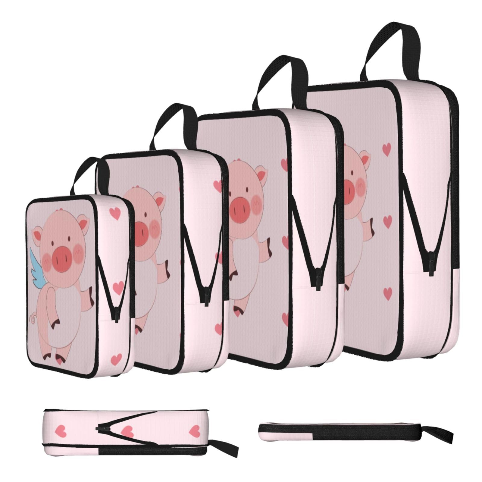 Sxzvvbn Black Cartoon Flying Pig Compression Packing Cubes 4 Piece Set