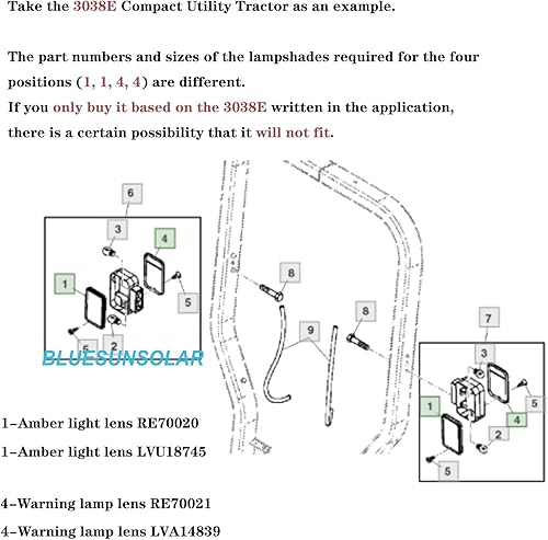 Miniatura 2 de BLUESUNSOLAR 1 lente ámbar LVU18745 de repuesto de lente de luz trasera para John Deere Tractor 1023E 1025R 1026R 2025R 2027R 2032R 2038R 2305 2320
