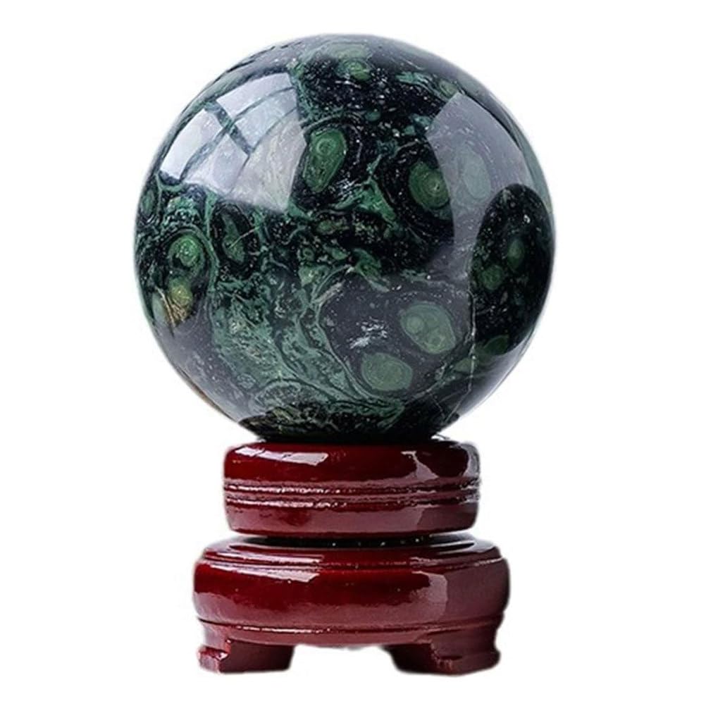AUOQKQUT Malachite Crystal Ball Sphere with Wooden Stand Gemstone Spheres Sculpture Figurine Home Living Room Feng Shui Decorative,65~70mm