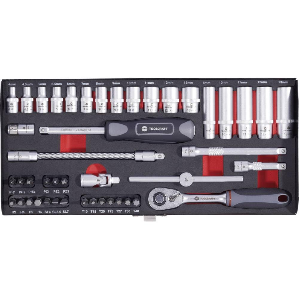 TOOLCRAFT Zestaw kluczy nasadowych metrycznych 1/4 (6,3 mm) 45-częściowy 826386