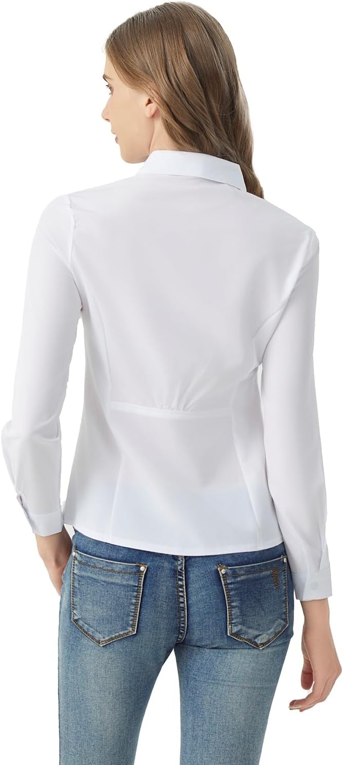 Women's Classic Button Down Shirt Long Sleeve Dress Shirts Collared Work Office Solid Blouse Corset Tops with Pockets - Image 5