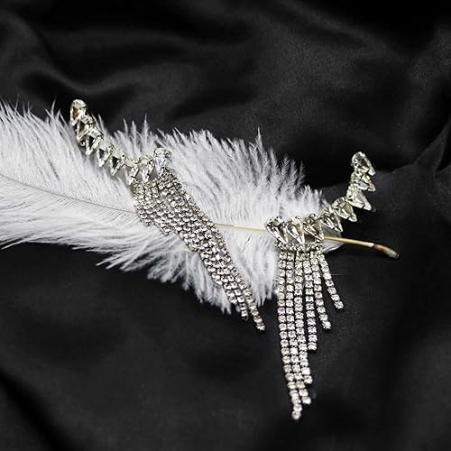 Miniatura 6 de Crystal Leaf Climbers Crawler - Aretes de joyería con circonita brillante pavimenta de metal para las orejas