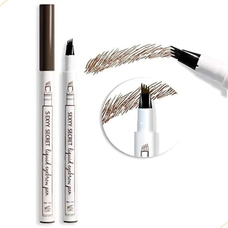 Caneta Henna Sobrancelha Efeito Microblading Castanho Prova D'Agua Longa Duração 4 Pontas Fio a Fio Natural Resistente Suor Profissional Design Sobrancelhas Perfeitas Maquiagem Beleza - Beadty