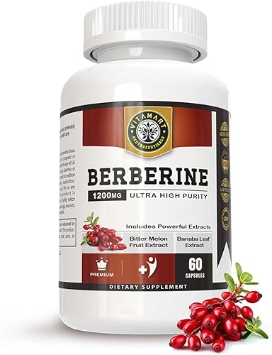 Berberina HCL 1200mg Premium, ultra alta pureza, 60 cápsulas puras  Suplemento de berberina, apoya el sistema inmunológico, berberina Plus mejorada
