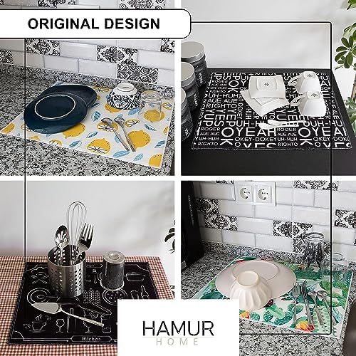 Hamur Home Set 2szt Mata Osuszająca Do Naczyń 40x46cm Szybkoschnąca Dwupak Dish Drying Mat Xl Bardzo Chłonny Z Nadrukiem