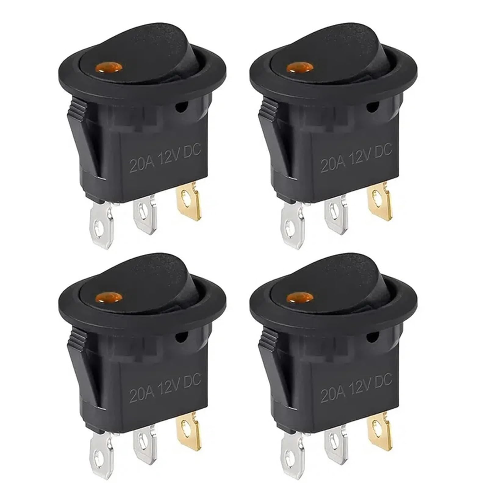 4 interruptores basculantes iluminados, Resistentes al Agua, CC 12 V, 20 A, Redondos, de 3 Pines, for Coche, Barco, camión. Interruptor Basculante(Oranje)