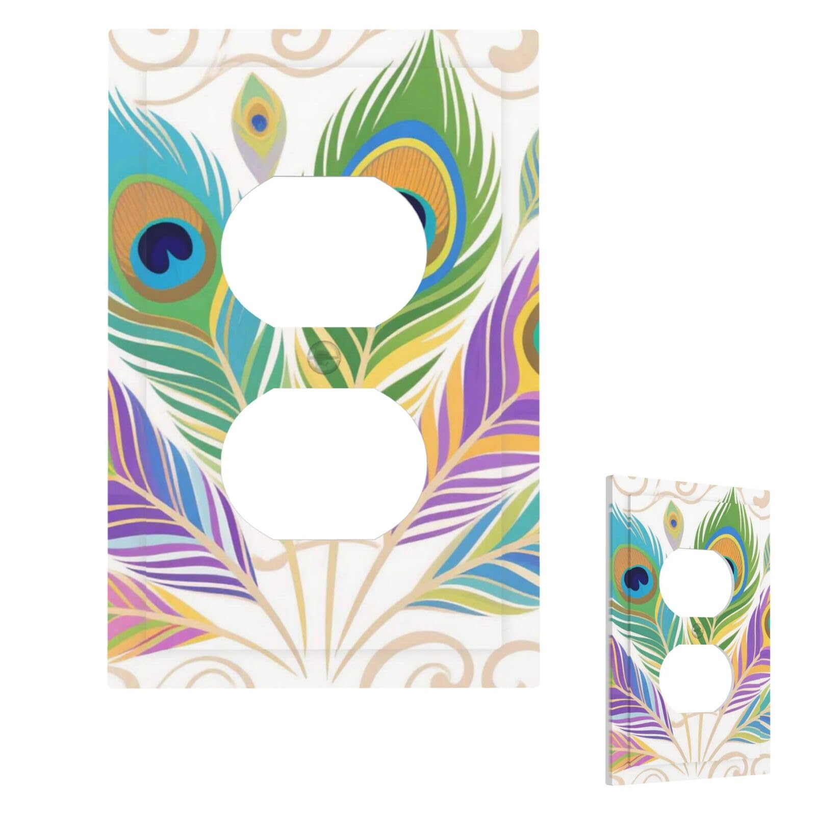 Peacock Feather Wall Plate Cover Modern Decorative 1 Gang Light Switch Cover Unbreakable Receptacle Outlet Covers For Living Room Bedroom Home Decor Duplex
