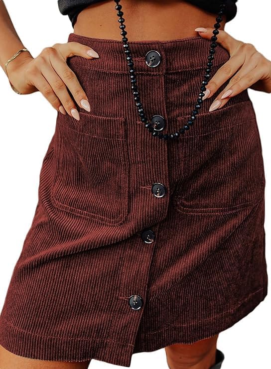 Happy Sailed Womens Corduroy Skirts Fall Winter High Waisted Button Down A-line Short Mini Skirt with Pockets