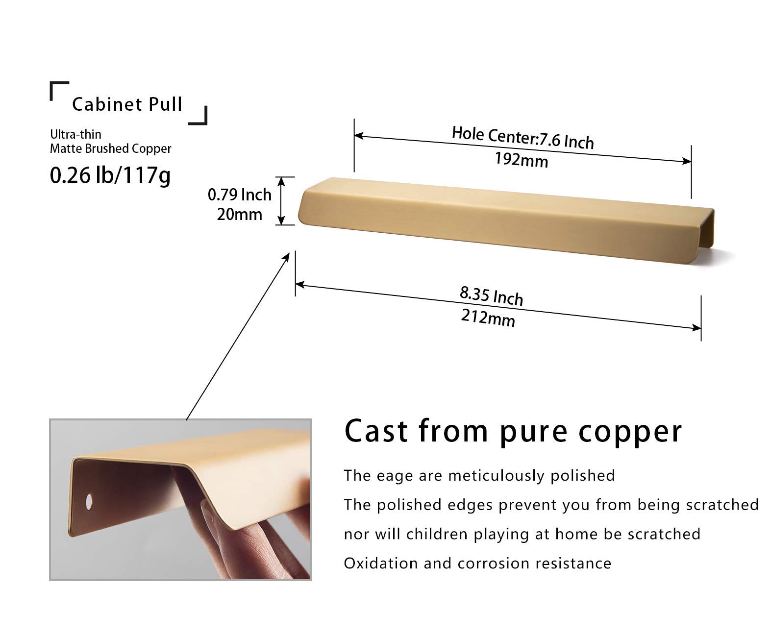 Goo-Ki Pure Brass Made,Brushed Brass Finger Puls,Luxury Modern Matte,7-9/16 Inches Center to Center (6 Pack)