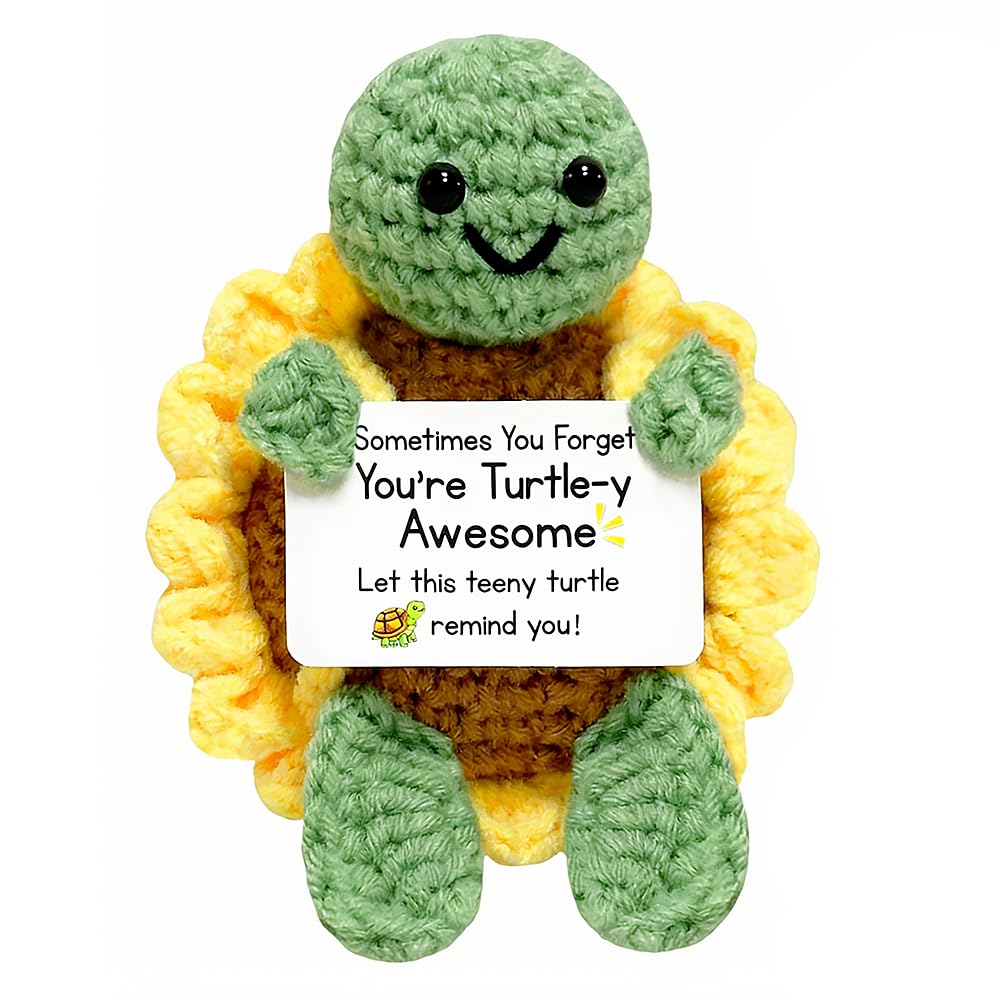 Positive Sunflower Turtle Mini Handmade Crochet Emotional Animal Gifts — image 1