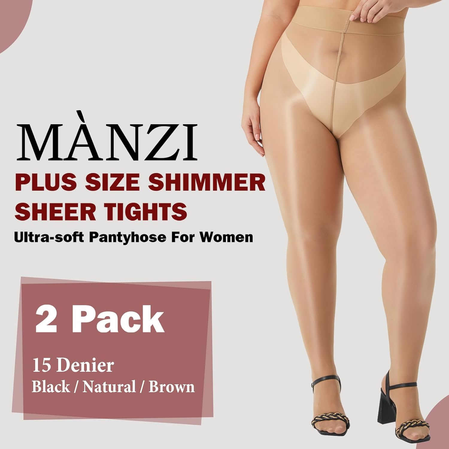 MANZI Women's Plus Size Shimmer Glossy Sheer Tights Seamless Shiny Silk reflections Pantyhose Oil Pearlescent Stockings - Image 2