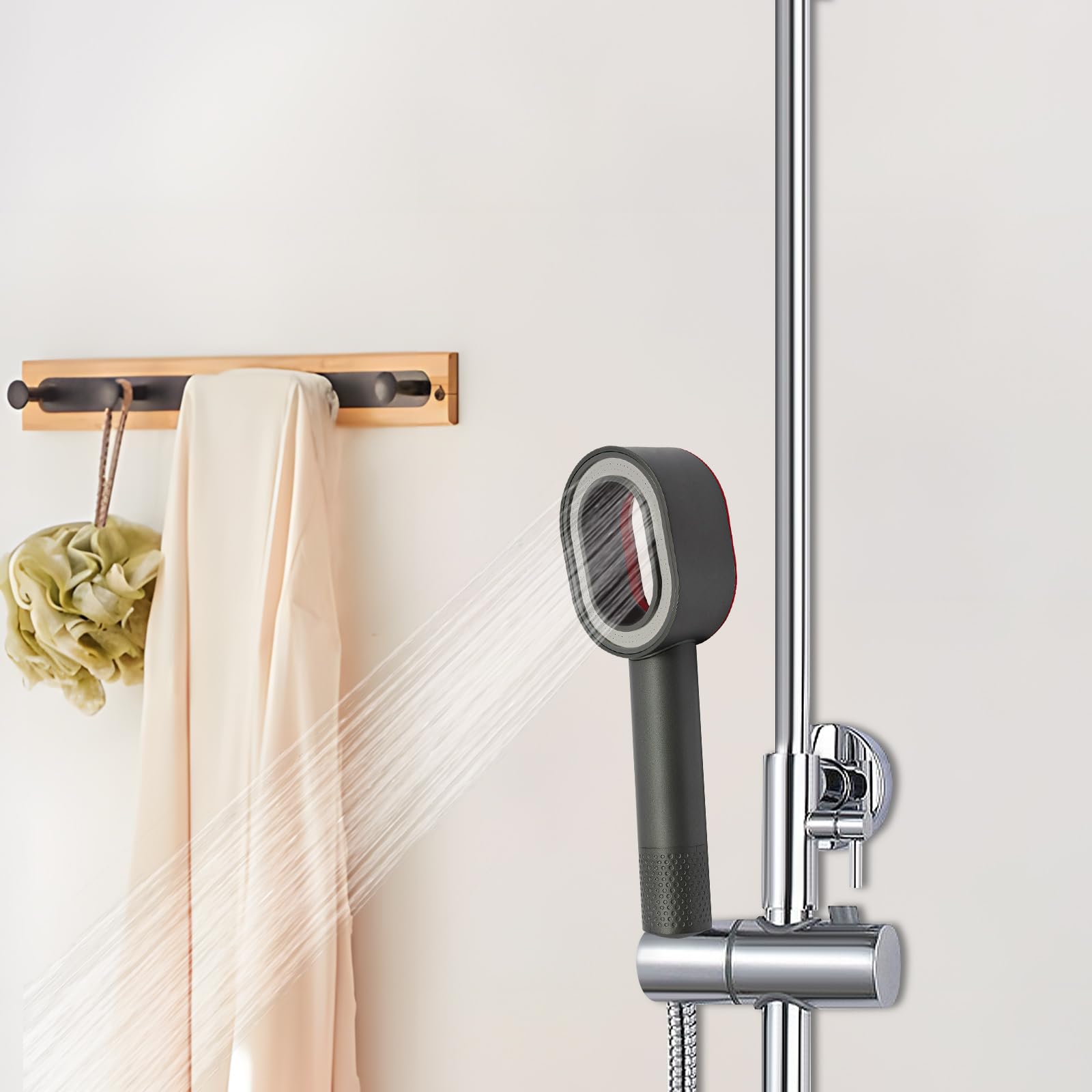 Alcachofa de ducha 3 en 1 con cepillo y esponja, cabezal de ducha con filtro de cambio para agua más pura, ahorro de agua, alta presión, conector G1/2" (gris)