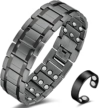 Magnetic Bracelet Men Ultra Strength Magnet Titanium Steel Three Row with Adjustable Tool & Present Box (Grey)