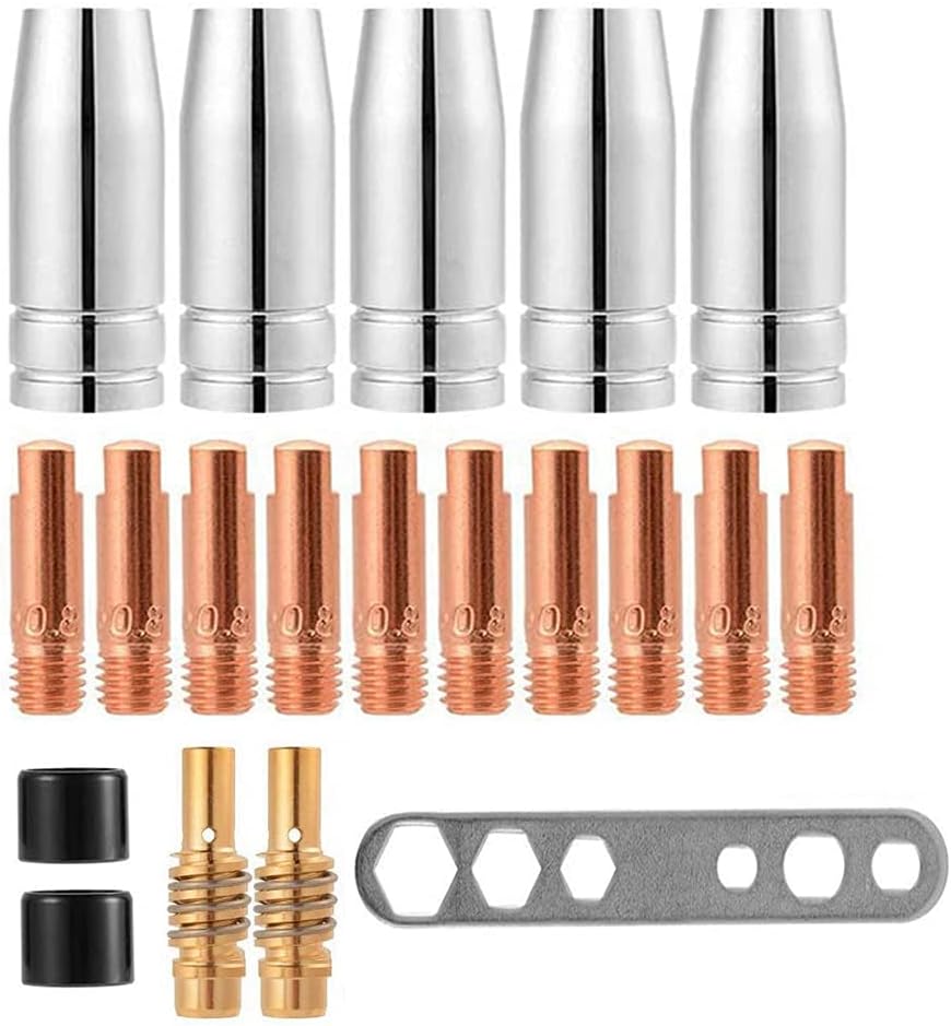 Welding Contact Tips, MB15 Welding Tips Welding Torch Holder Accessories Kit 0.8mm M6 Tips Holder Difuser Shield Cup for MB15 15AK MIG Welding Torch 20Pcs