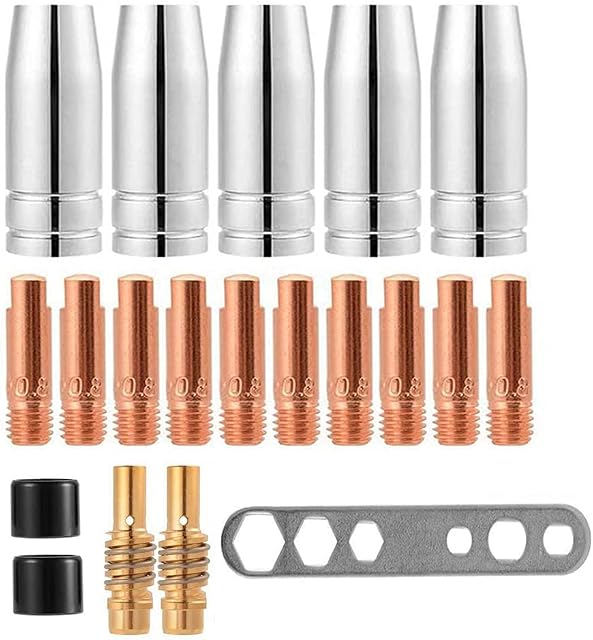 Welding Contact Tips, MB15 Welding Tips Welding Torch Holder Accessories Kit 0.8mm M6 Tips Holder Difuser Shield Cup for MB15 15AK MIG Welding Torch 20Pcs