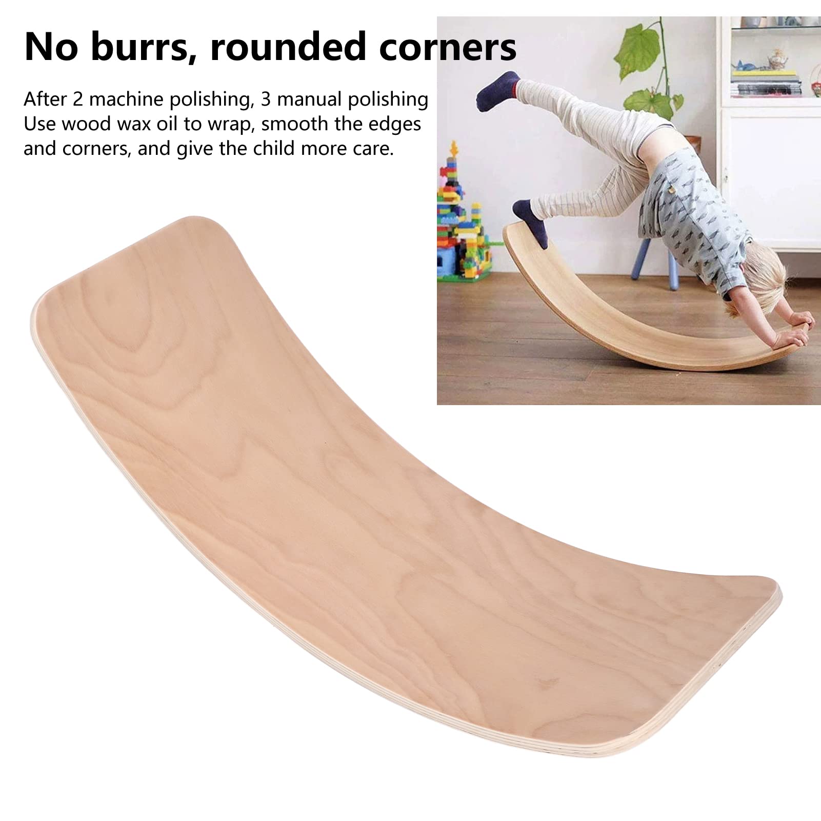 Hölzernes Wackelbrett, Balance-Board mit Kurviger Oberfläche für und Kleinkinder, mit Auto-Gleis-Rutschbrücken-Spielzeug