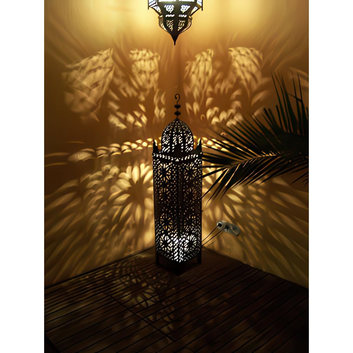 Marrakesch Orientalna Latarnia z Metalu, Czarna, Frane 130 cm, Marokańska Latarnia Ogrodowa i Podłogowa, Lampion Wiszący lub Do