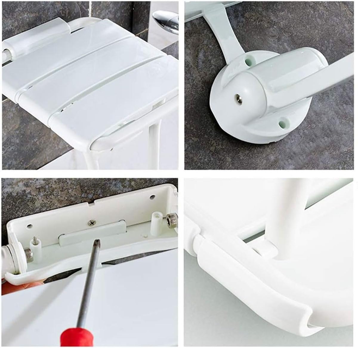 Asiento De Ducha Plegable para Baño, Silla Abatible Ducha Montado En La Pared con Patas Taburete De Baño Antideslizante Banqueta Ducha Sillas para Ducharse para Minusválidos