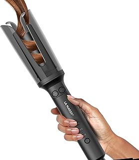 LA MAESII Automatic Rotating Curling Iron, Hair Curler with 3 Temps Fast Heating, 2-Way Rotating 1 Inch Curling Wand, Ceramic Coating, Ionic, Anti-Scald, Anti-Tangle, Dual Voltage Auto Shut-Off (Gray)