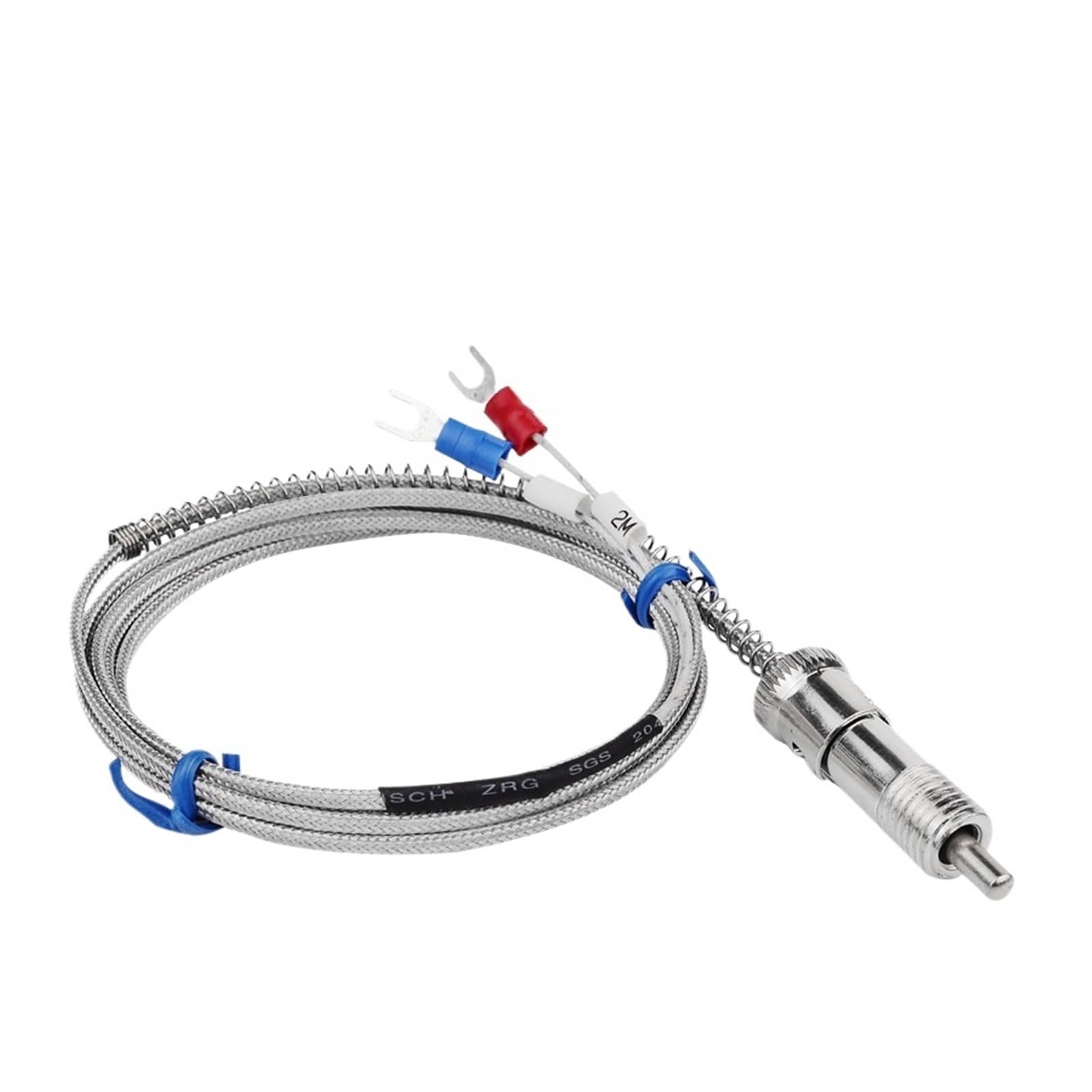 K-type thermocouple transmitter precision spring-type M12 metal shielded wire temperature high thermal resistance temperature sensor(K-BAY-3Meter)