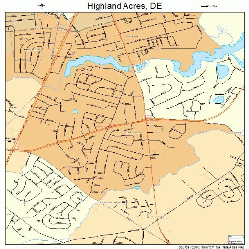 Large Street & Road Map of Highland Acres, Delaware DE Printed poster