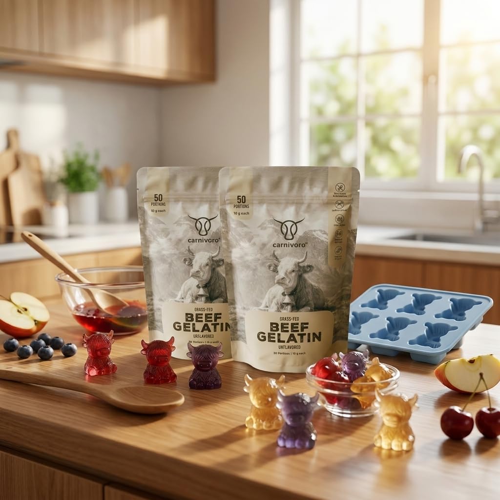 Gummibärchen Set zum Selbermachen - 2 x 500 g Rindergelatine + Gratis Silikonform - Gesunde Gummibärchen selber machen - Zuckerfreie Fruchtgummis - Protein Gummies