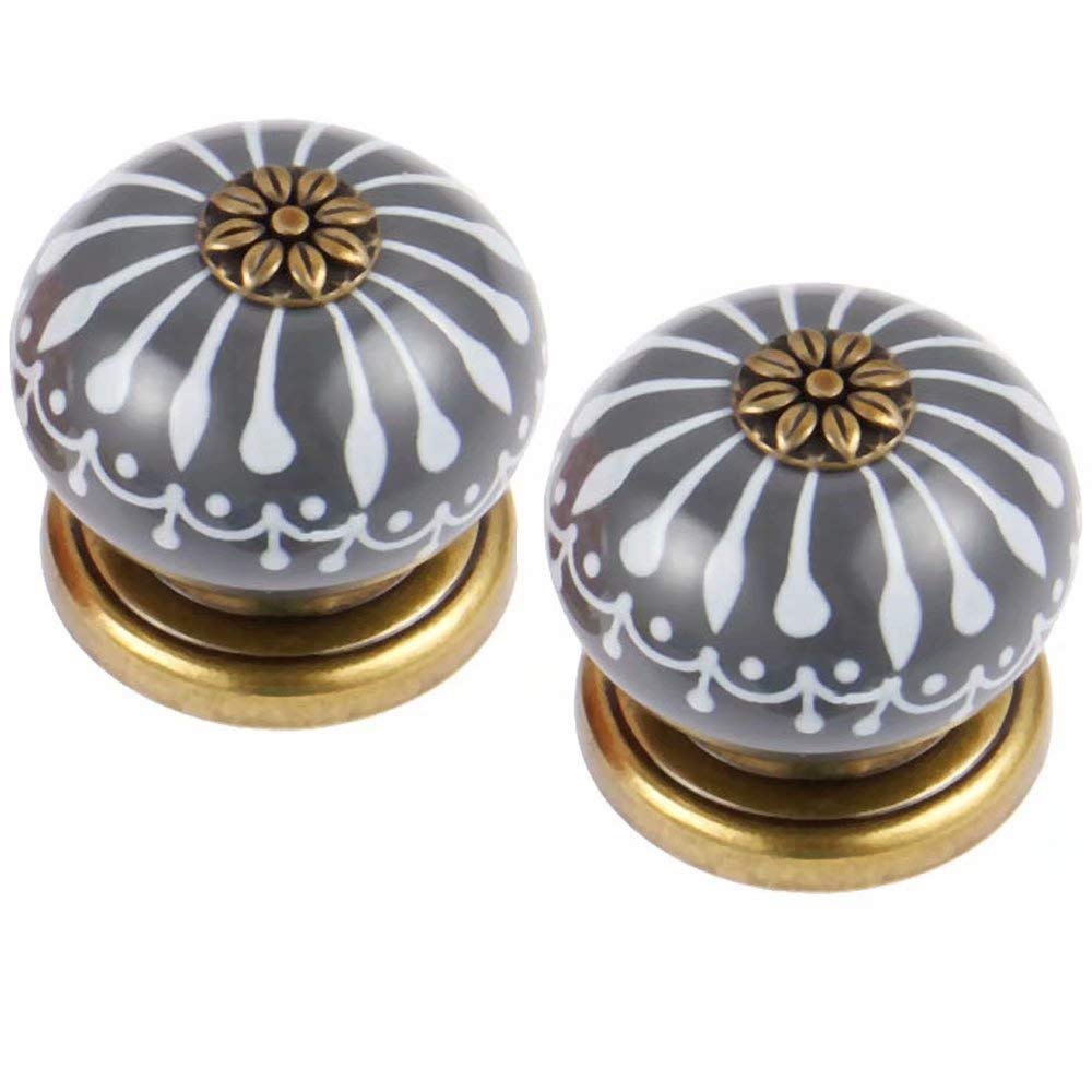 LXM Hand Painted Cupboard Pull Single Hole Drawer Kitchen Round Knobs for Furniture Hardware Cabinet Wardrobe Door Handle-2pcs (Color : Grey)