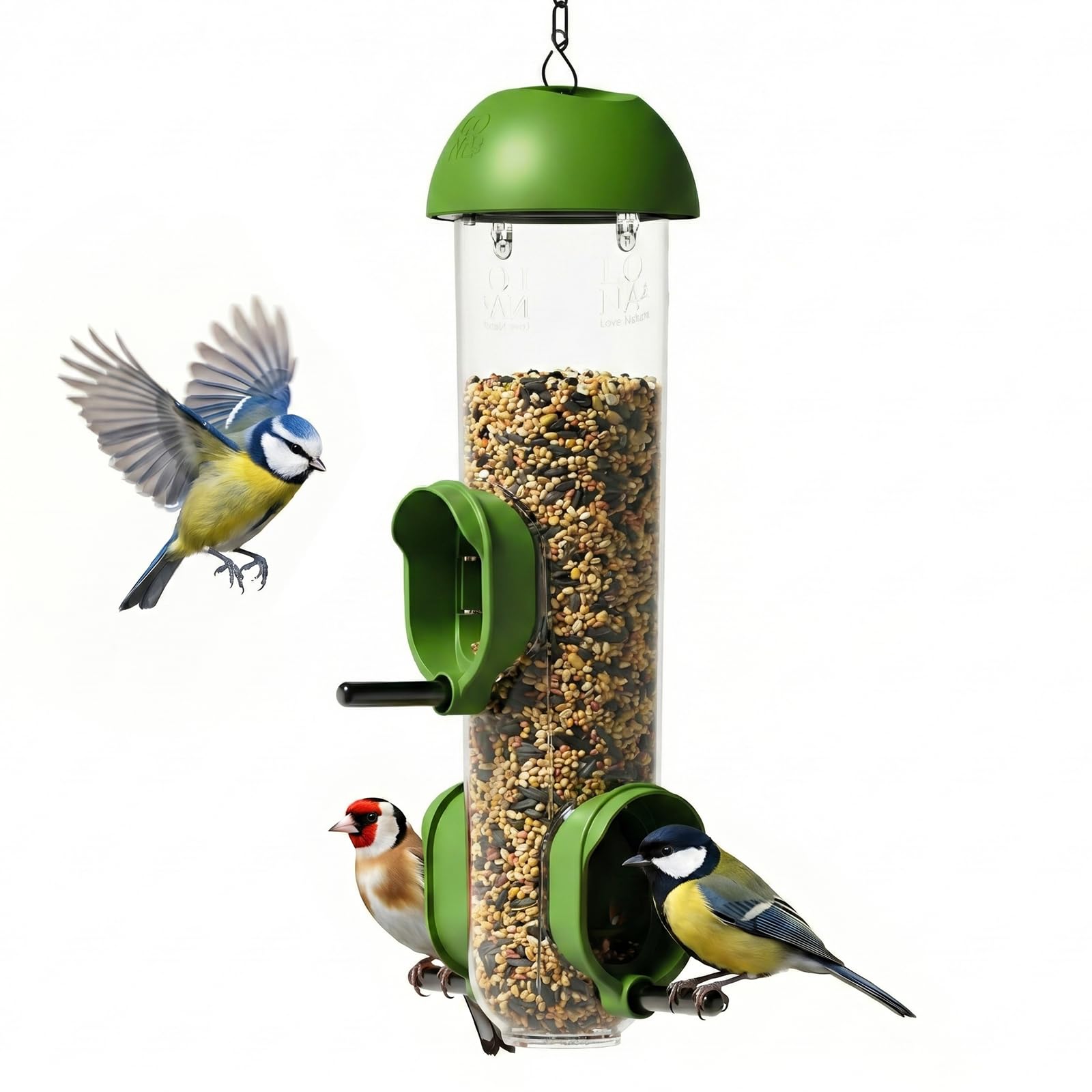 LONA Bird Feeder for Small Birds, Clear Bird Seed Feeders Hanging with Multiple Hanging Methods, Weatherproof Tube Bird Feeders for Outdoor Garden Fence Tree Pole Mounted, 1 Pack 3-Port Design