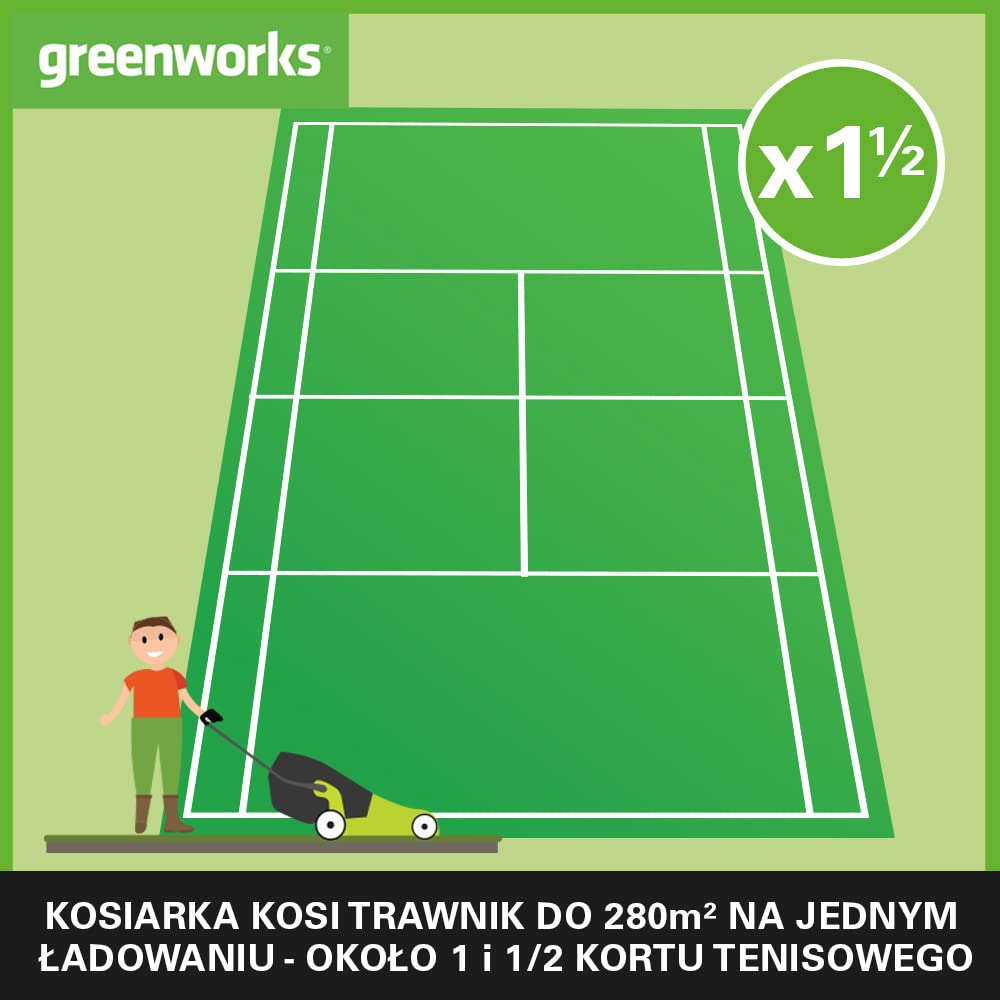 Greenworks GD24LM33 Kosiarka Akumulatorowa z Silnikiem Bezszczotkowym do Mniejszych Trawników do 280 m², Szerokość Koszenia 33 cm, torba 30l BEZ Baterii i Ładowarki 24 V, 3 Lata Gwarancji