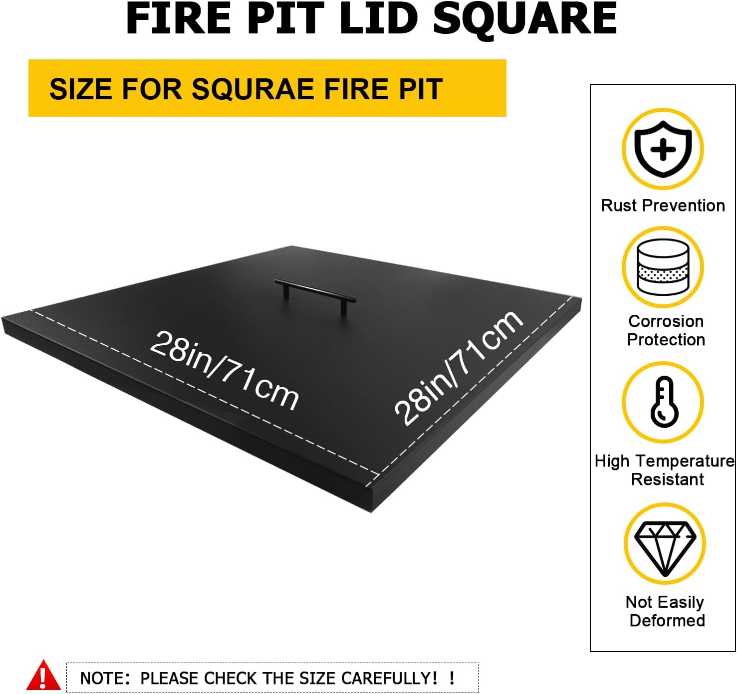 Fire Pit Burner Lid 28" x 28" Square Drop-in Burner Pan Firepit Cover Multiple Sizes and Shapes Available Alloy Steel